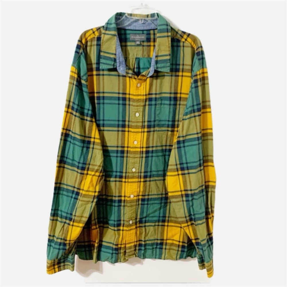 L. L Bean Signature Slim Fit Long Sleeve Plaid Button Front Shirt Pointed Collar